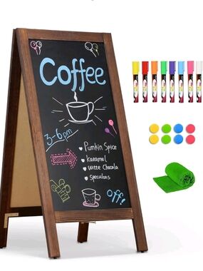 4 THOUGHT A-Frame Double-Sided Magnetic Chalkboard 40"X20", Solid Pine Wood Free